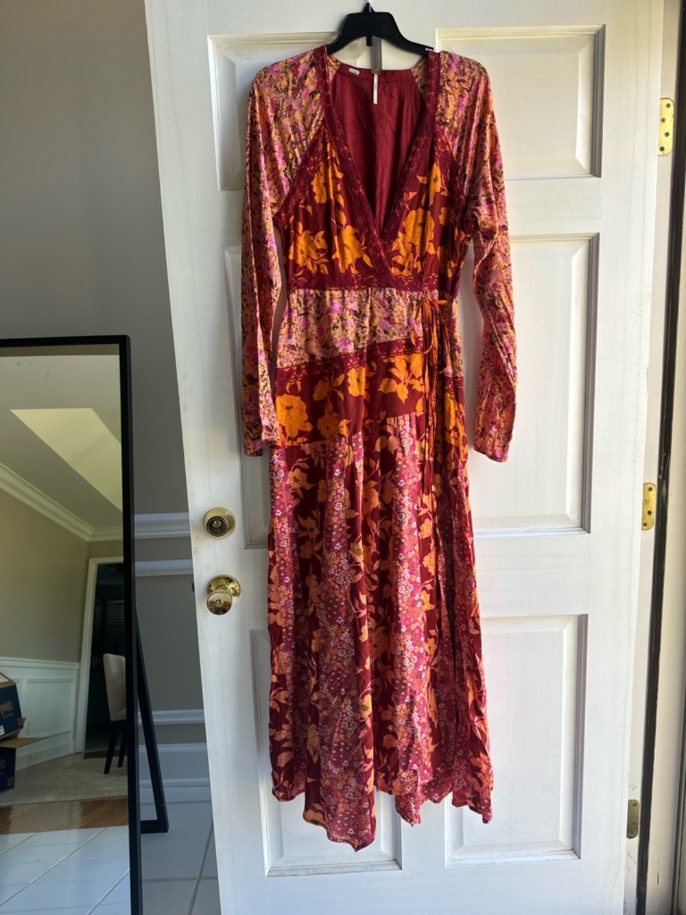 Free People Tilda Wrap Floral V-Neck Maxi Dress in Red and Pink - Picture 5 of 8